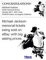 Hoping to find someone with more money than brains, some lucky winners of tickets to the Michael Jackson Memorial are offering them for sale on eBay for big bucks.